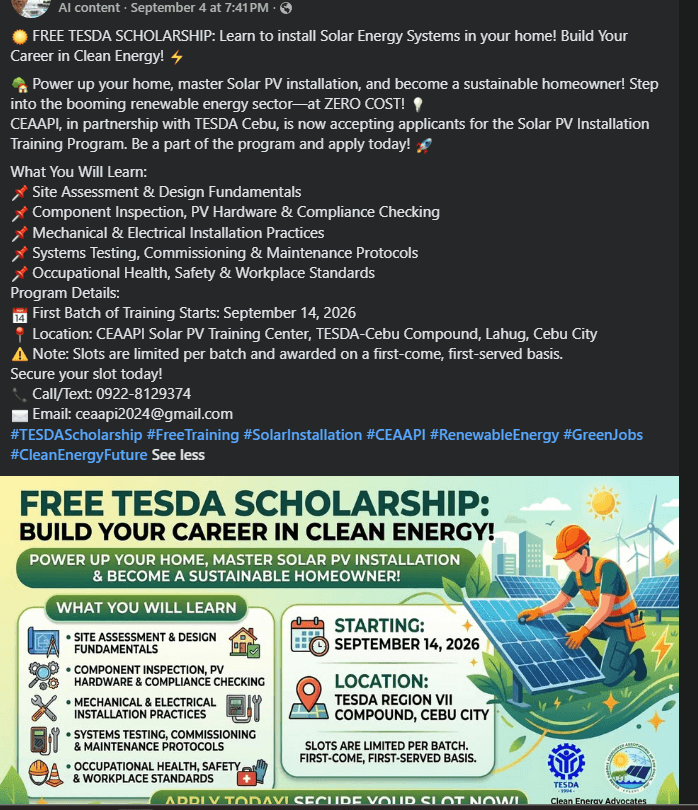 FREE TESDA SCHOLARSHIP: Learn to Install Solar Energy Systems in Your Home! Build Your Career in Clean Energy!